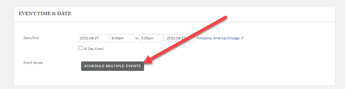 User interface showing schedule multiple events button
